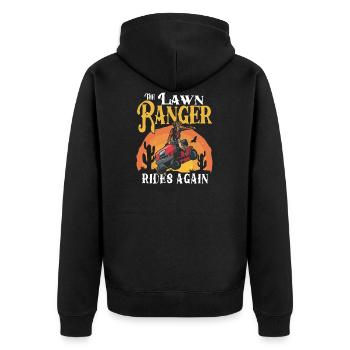 The Lawn Ranger Rides Again Funny Lawn Tractor Mow - Unisex Premium Organic Zip Hoodie - black - Back - Nico (187cm)