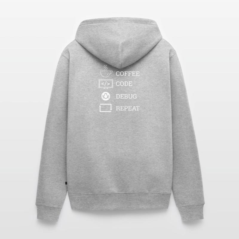 "Coffee Code Debug Repeat" | Programmierer Unisex Premium Bio Zip Hoodie