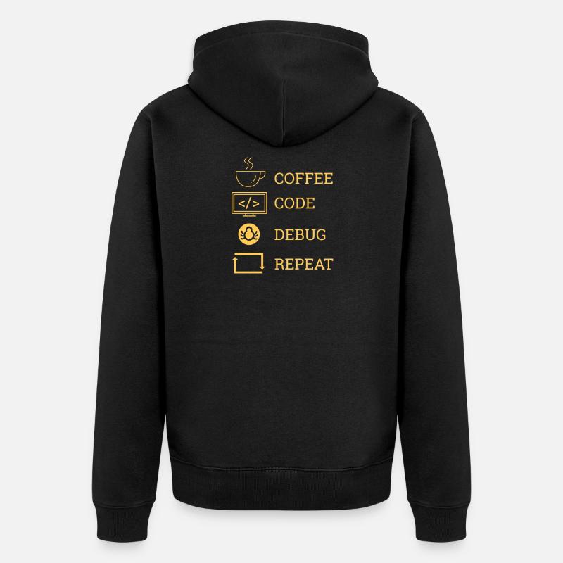 "Coffee Code Debug Repeat" | Programmierer - Unisex Premium Bio Zip Hoodie - Schwarz