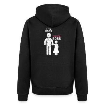 Le vrai patron père fille fille - Veste à capuche bio Premium Unisexe - noir - Dos - Nico (187cm)