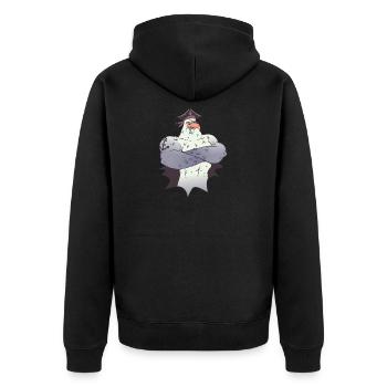 Möwenpirat der einen Fisch isst mit Ankertattoo - Unisex Premium Bio Zip Hoodie - Schwarz - Hinten - Nico (187cm)