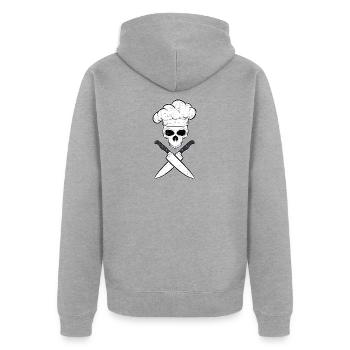 hobby Cuisinier chef tête de mort tatouage barbecue - Veste à capuche bio Premium Unisexe - gris chiné - Dos - Nico (187cm)