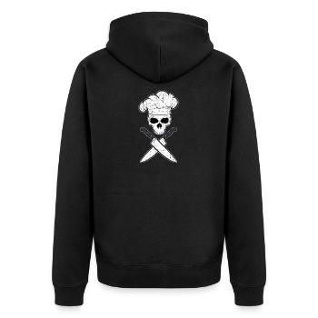 Hobby Koch Chefkoch Totenkopf Tattoo Barbecue - Unisex Premium Bio Zip Hoodie - Schwarz - Hinten - Nico (187cm)