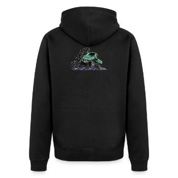 Bergziege - Unimog - Offroad - Oldtimer - Unisex Premium Bio Zip Hoodie - Schwarz - Hinten - Nico (187cm)