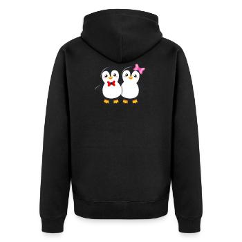 Süßes Pinguin Paar mit Schleife und Fliege - Unisex Premium Bio Zip Hoodie - Schwarz - Hinten - Nico (187cm)
