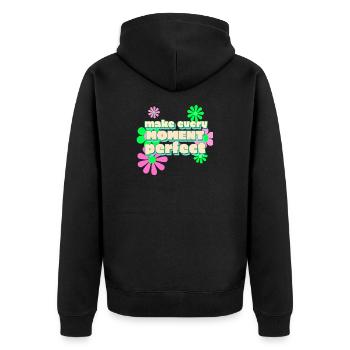 Happy make every moment perfekt - Unisex Premium Bio Zip Hoodie - Schwarz - Hinten - Nico (187cm)