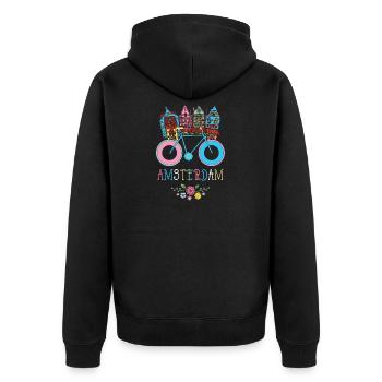 Floral Amsterdam Netherlands Bike Souvenir - Unisex Premium Organic Zip Hoodie - black - Back - Nico (187cm)