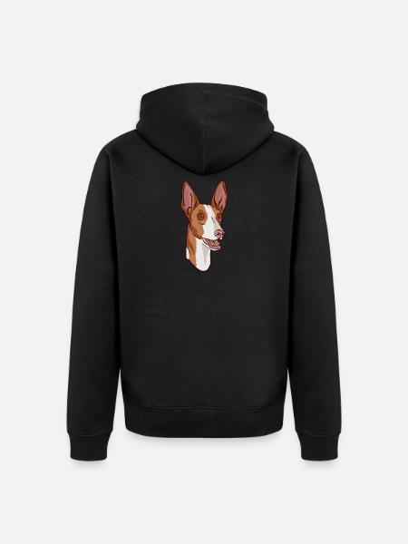 Podenco Hundekopfporträt - Unisex Premium Bio Zip Hoodie - Schwarz