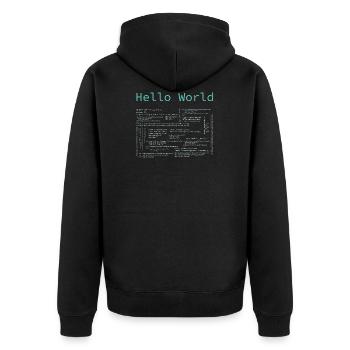 Hello World - Computer Pr... Programmierer & Nerd - Unisex Premium Bio Zip Hoodie - Schwarz - Hinten - Nico (187cm)