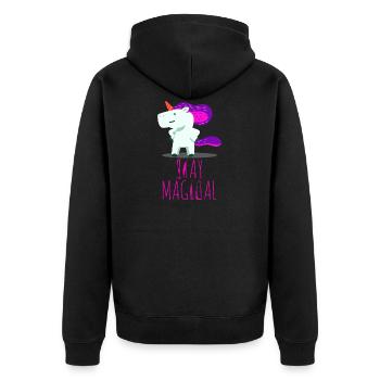 Einhorn Unicorn Fantasie - Unisex Premium Bio Zip Hoodie - Schwarz - Hinten - Nico (187cm)