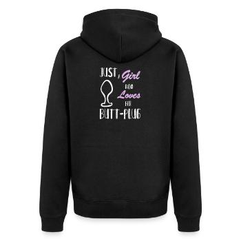 Anal Plug Buttplug Fetisch Dildo Geschenkidee - Unisex Premium Bio Zip Hoodie - Schwarz - Hinten - Nico (187cm)
