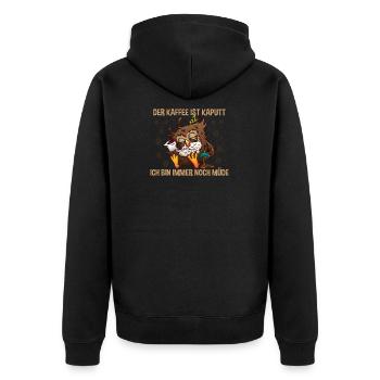 Der Kaffee ist kaputt Morgenmuffel - Unisex Premium Bio Zip Hoodie - Schwarz - Hinten - Nico (187cm)