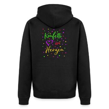 Karneval Fasching Konfetti im Herzen - Unisex Premium Bio Zip Hoodie - Schwarz - Hinten - Nico (187cm)