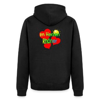 Im Herzen bist du Rhöner. Heimatliebe, Rhön - Unisex Premium Bio Zip Hoodie - Schwarz - Hinten - Nico (187cm)