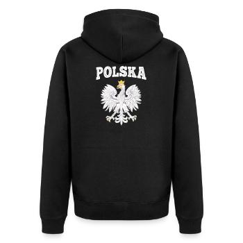 Poland flag eagle Polska fan shirt Polish - Unisex Premium Organic Zip Hoodie - black - Back - Nico (187cm)