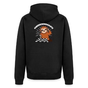 Chess Sloth Funny Ceckmate In One Slow Chess - Unisex Premium Organic Zip Hoodie - black - Back - Nico (187cm)