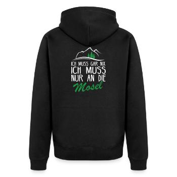 Mosel Eifel Wandern Fluss Winzer Geschenkidee - Unisex Premium Bio Zip Hoodie - Schwarz - Hinten - Nico (187cm)