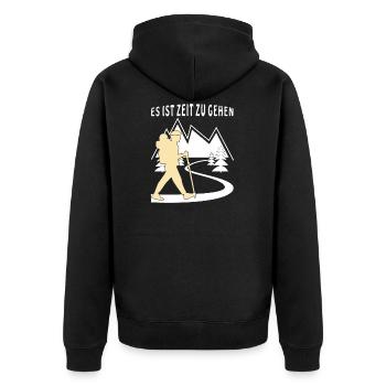 PILGER ES IST ZEIT ZU GEHEN - Unisex Premium Bio Zip Hoodie - Schwarz - Hinten - Nico (187cm)