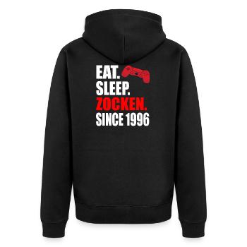 Eat Sleep Zocken Since 1996 25 - Unisex Premium Bio Zip Hoodie - Schwarz - Hinten - Nico (187cm)