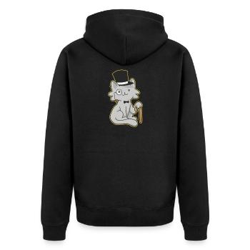 Gentleman cat with top hat and walking stick - Unisex Premium Organic Zip Hoodie - black - Back - Nico (187cm)