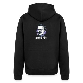 Amor Fati Design für einen Philosophen - Unisex Premium Bio Zip Hoodie - Schwarz - Hinten - Nico (187cm)