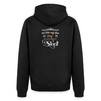 Stadtkind Stadt Dorf Großstadt Heimat Geschenkidee - Unisex Premium Bio Zip Hoodie - Schwarz - Hinten - Nico (187cm)