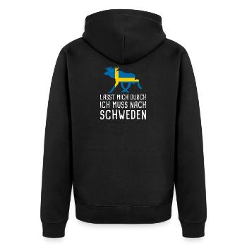 Lasst Mich Durch Schweden Sverige Elch Urlaub - Unisex Premium Bio Zip Hoodie - Schwarz - Hinten - Nico (187cm)
