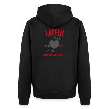 laufen hält mein Herz in Takt running Lauf - Unisex Premium Bio Zip Hoodie - Schwarz - Hinten - Nico (187cm)
