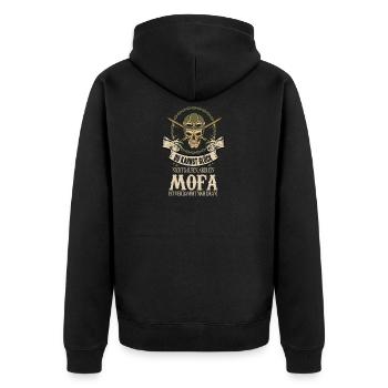 Mofa Moped Mokick Fahrer Fahrerin Geschenk - Unisex Premium Bio Zip Hoodie - Schwarz - Hinten - Nico (187cm)