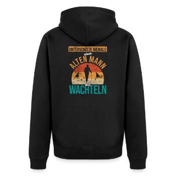 Wachtel Wachteln - Unisex Premium Bio Zip Hoodie - Schwarz - Hinten - Nico (187cm)