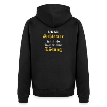 Ich bin Schlesier ich finde immer eine Lösung - Unisex Premium Bio Zip Hoodie - Schwarz - Hinten - Nico (187cm)