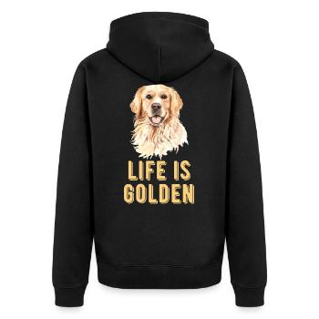 Golden Retriever - Unisex Premium Bio Zip Hoodie - Schwarz - Hinten - Nico (187cm)