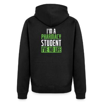 Pharmazie Student No Life - Unisex Premium Bio Zip Hoodie - Schwarz - Hinten - Nico (187cm)