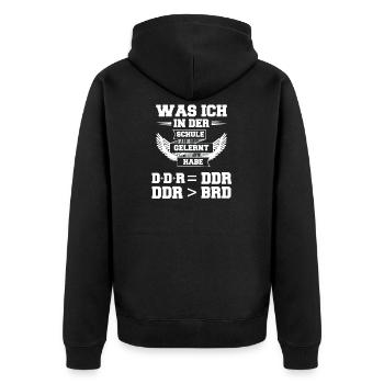 DDR Ostdeutschland im Osten Ossi - Unisex Premium Bio Zip Hoodie - Schwarz - Hinten - Nico (187cm)