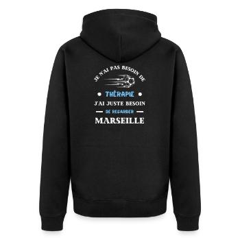 t shirt therapie marseille foot humour marseillais - Veste à capuche bio Premium Unisexe - noir - Dos - Nico (187cm)