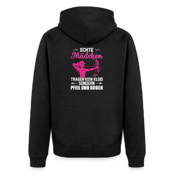 Bogenschützin Bogenschießen Frauen - Unisex Premium Bio Zip Hoodie - Schwarz - Hinten - Nico (187cm)