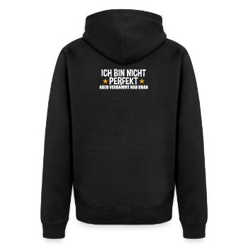 Ich Bin Nicht Perfekt Aber Verdammt Nah Dran - Unisex Premium Bio Zip Hoodie - Schwarz - Hinten - Nico (187cm)