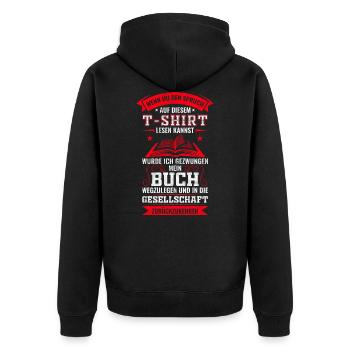 Lesen Buch Leseratte Sprüche Bücher Geschenk - Unisex Premium Bio Zip Hoodie - Schwarz - Hinten - Nico (187cm)
