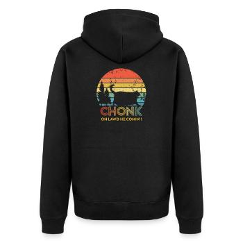 Retro Sunset Chonk Cat Chubby Cat - Unisex Premium Organic Zip Hoodie - black - Back - Nico (187cm)