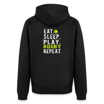Eat sleep Rugby - Unisex Premium Bio Zip Hoodie - Schwarz - Hinten - Nico (187cm)