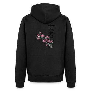 Fuchs Japan Asien Bambus Sonne Kanji Natur Geisha - Unisex Premium Bio Zip Hoodie - Schwarz - Hinten - Nico (187cm)