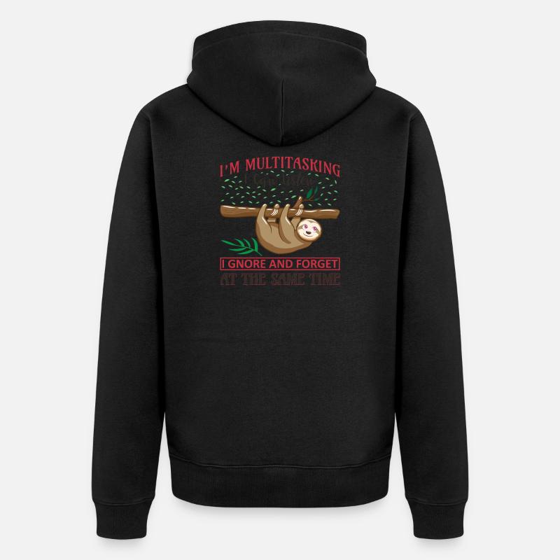 Faultier Sloth witziger Spruch - Unisex Premium Bio Zip Hoodie - Schwarz