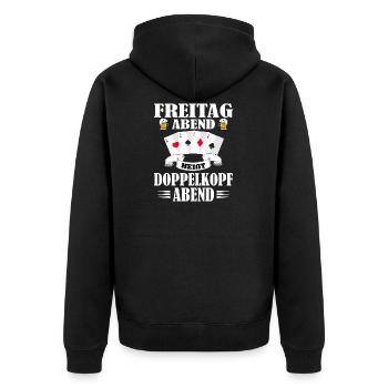 Doppelkopf Schafkopf Stammtisch Kartenspiele Stich - Unisex Premium Bio Zip Hoodie - Schwarz - Hinten - Nico (187cm)
