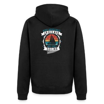 Unterschätze niemals einen alten Mann - Unisex Premium Bio Zip Hoodie - Schwarz - Hinten - Nico (187cm)