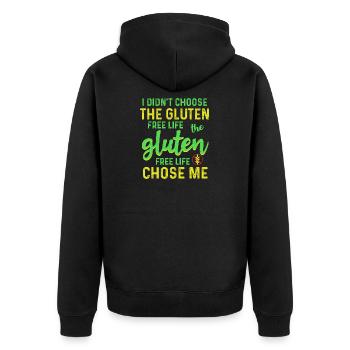 Glutenfrei - Unisex Premium Bio Zip Hoodie - Schwarz - Hinten - Nico (187cm)
