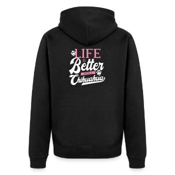 Chihuahua Retro Chihuahuawelpen Mama Geschenk - Unisex Premium Bio Zip Hoodie - Schwarz - Hinten - Nico (187cm)