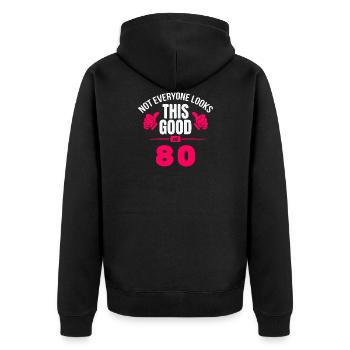 80. Geburtstag Nicht jeder sieht so gut aus mit 80 - Unisex Premium Bio Zip Hoodie - Schwarz - Hinten - Nico (187cm)