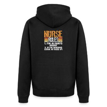 Krankenschwester Geschenk Krankenschwester Regeln immer richtige Pflege - Unisex Premium Bio Zip Hoodie - Schwarz - Hinten - Nico (187cm)