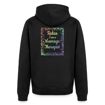 Massage Therapeut Geschenk Relax Ich bin eine Massage - Unisex Premium Bio Zip Hoodie - Schwarz - Hinten - Nico (187cm)
