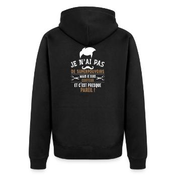 T-shirt Humour - Coiffeur avec super pouvoirs - Veste à capuche bio Premium Unisexe - noir - Dos - Nico (187cm)
